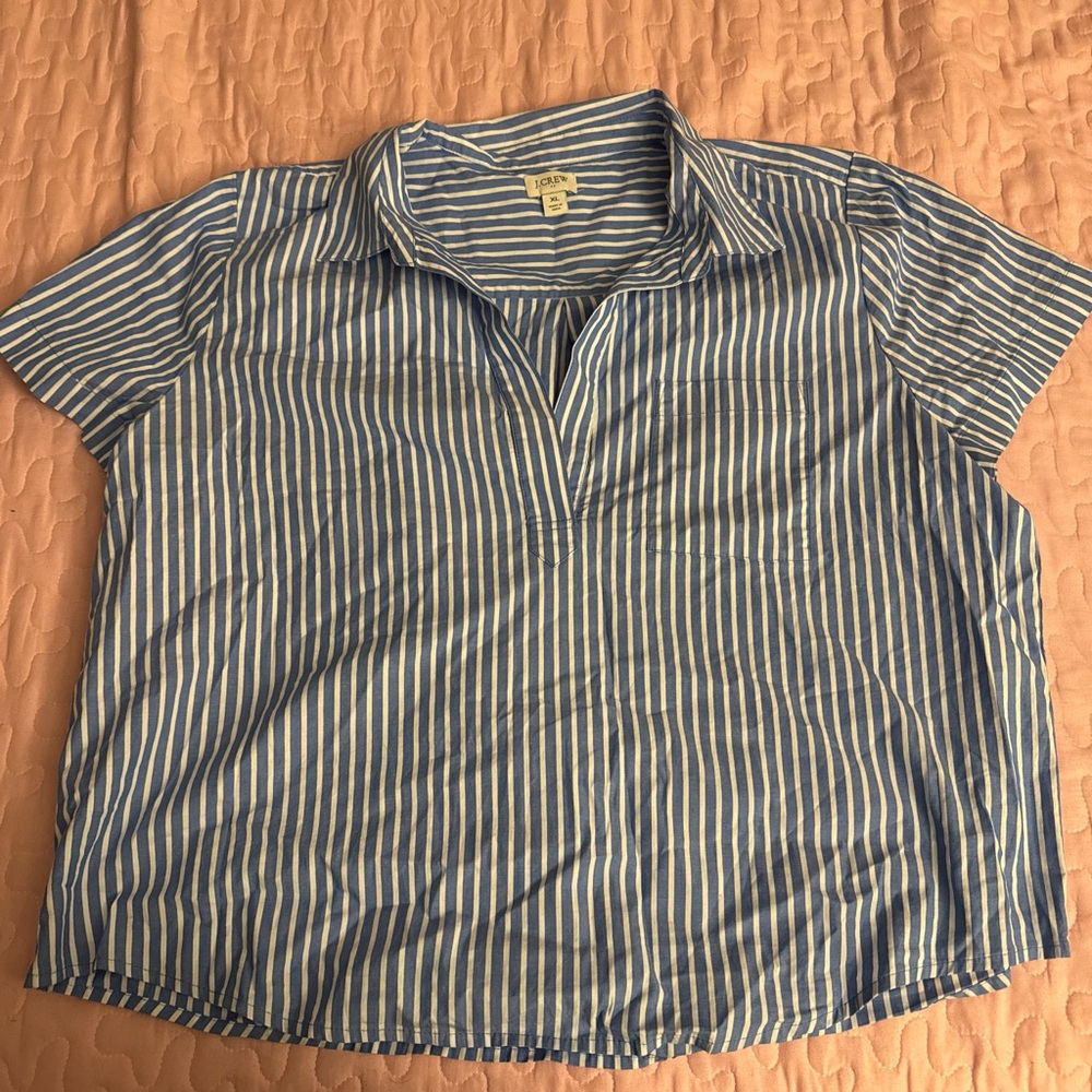 J. Crew Blue and White Striped Casual Shirt